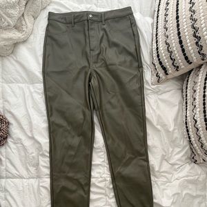 Army green leather pants
